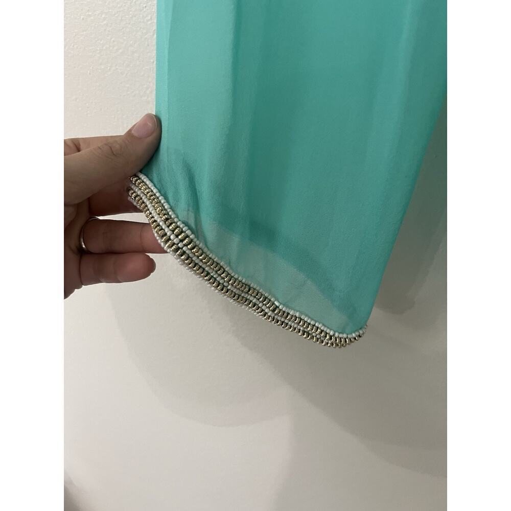 Sabrina Crippa Taj Blue Turquoise Silk Beaded Embroidered Cover Up Sheer Top Sm - Picture 2 of 10